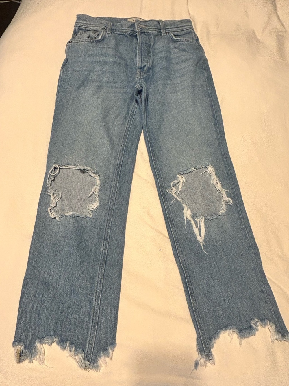 We The Free Light Blue Distressed Wide-Leg Jeans